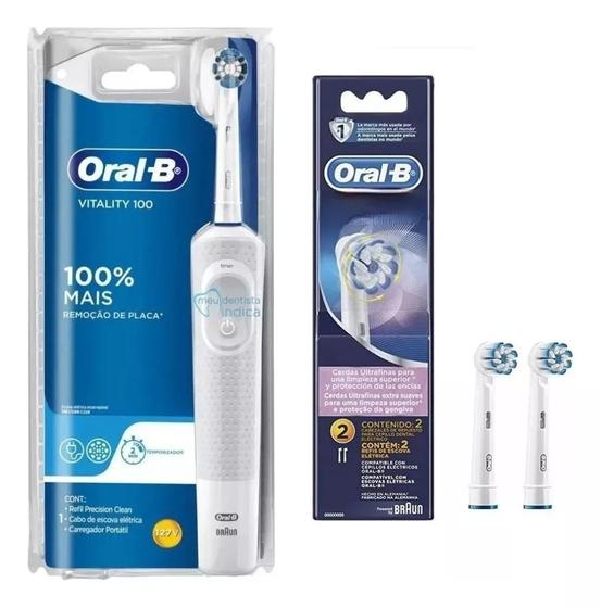 Imagem de Escova Elétrica Recarregável Oral B Vitality + 2 Refis 110v