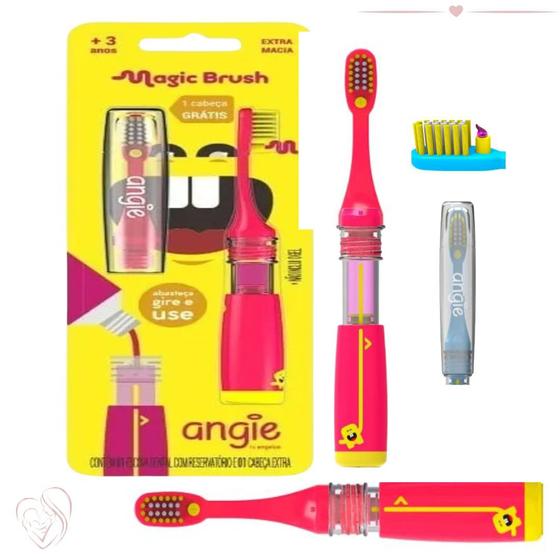 Escova Infantil Dosadora Magic Brush Angie Rosa Macia 3A+ Angie By