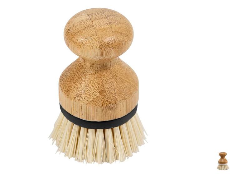 Imagem de Escova Limpeza Tanque Pia Cozinha Redonda Pega De Bambu Cabo Natural Esfregar Multiuso Preto