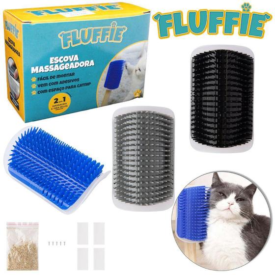 Imagem de Escova massageador e tira pelo de parede para gato com catnip cores vairadas - FLUFFIE