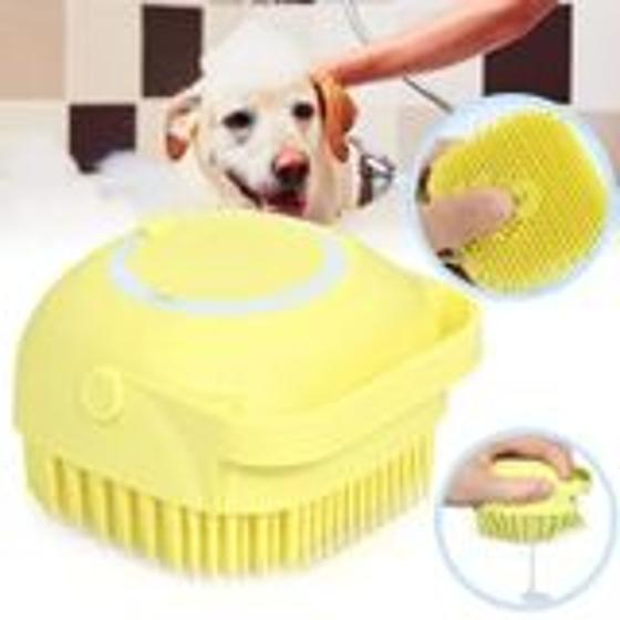 Imagem de Escova P/ Banho Silicone C/ Porta Sabonete Para Pet Cães