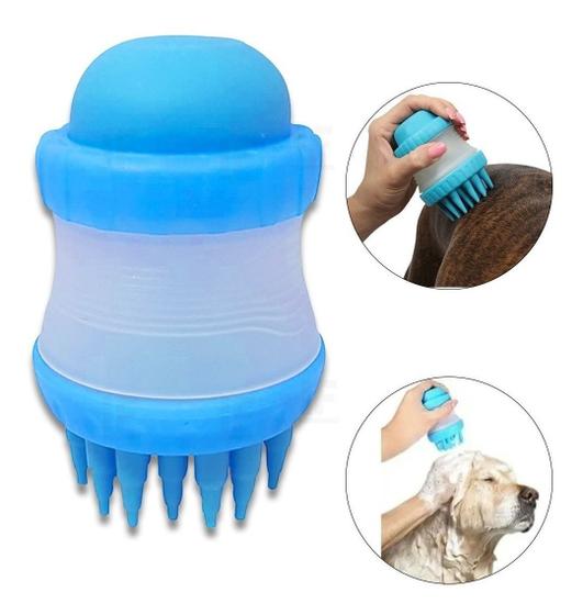 Imagem de Escova Pente Silicone C/ Dispenser Shampoo Banho Tosa Pet