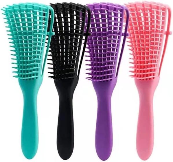 Imagem de Escova Polvo para Cabelos Cacheados e Crespos Desembaraçadora Anti-Quebra 8 Pontas Flexíveis Pente Dedoliss - PANAMI
