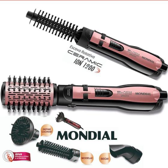 Escova Rotativa Elétrica de cabelo ceramic íon Turbo 1200W kit 4 em1 ...