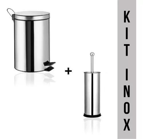 Imagem de Escova Sanitária Inox + Lixeira Inox 5 Litros Para Banheiro