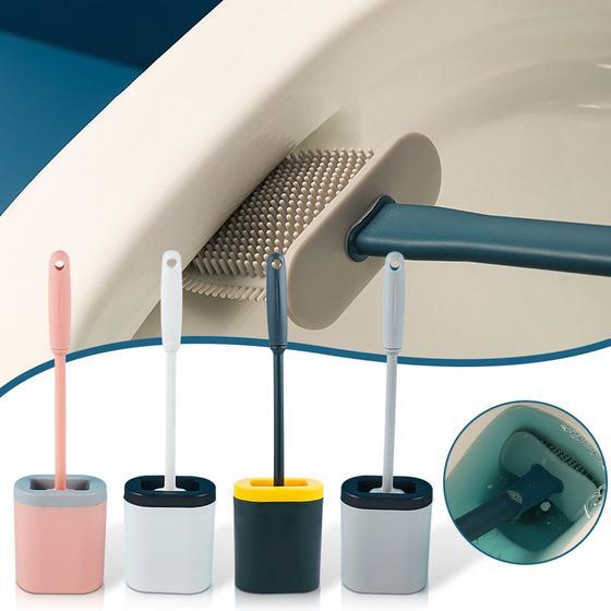 Imagem de Escova Sanitária Lavatina Quadrada Silicone  Vaso Privada Com Adesivo Para Parede Banheiro Toalete