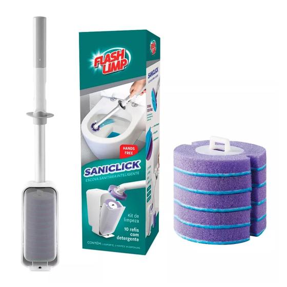 Imagem de Escova Sanitária para Banheiro Com Kit C/10 Refis - Flash Limp