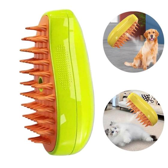 Imagem de Escova Vapor Pet Elétrica 3 Em 1 Massagem Cães Gato Cachorro Tira Pelos Vaporizadora Recarregável Autolimpante