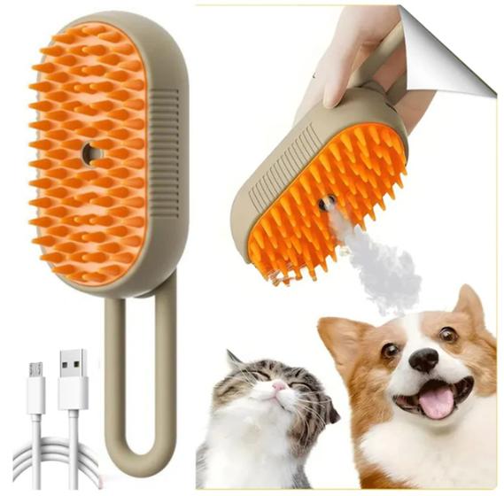 Imagem de Escova Vaporizadora Tira Pelos para Cães Gatos USB Massageadora Pet Cerdas Macias