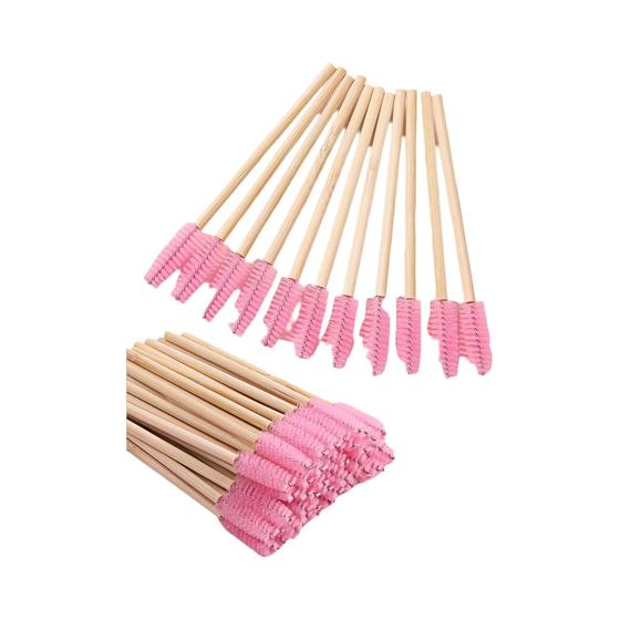 Imagem de Escovas de Extensão de Cílios com Alça de Bambu - 50 Unidades