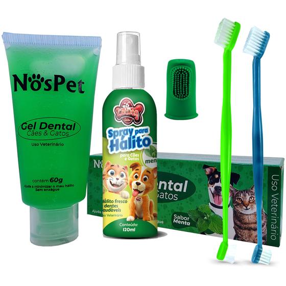 Imagem de Escovas Spray e Gel Dental Kit Higienico para Cães E Gatos Petshop Nospet Kit
