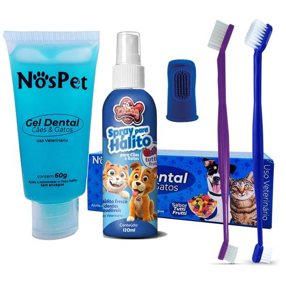 Imagem de Escovas Spray e Gel Dental Kit Higienico para Cães E Gatos Petshop Nospet Kit