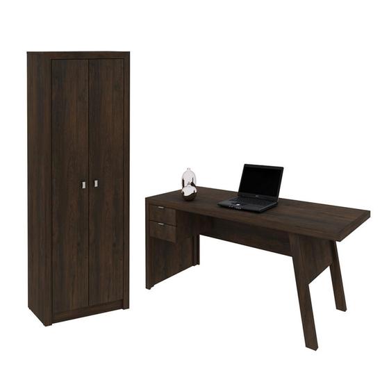 Imagem de Escritório com Mesa para Computador 2 Gavetas Com Armário 2 Portas Rústico - FdECOR