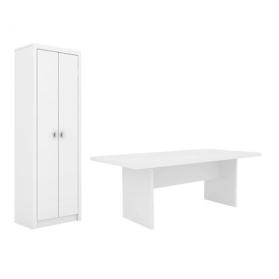 Imagem de Escritório com Mesa para Computador Simples Com Armário 2 Portas Branco - FdECOR