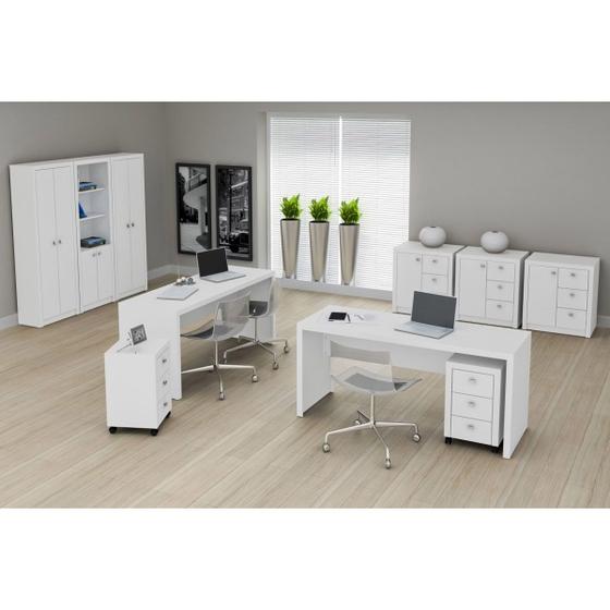 Escritório Completo 10 Peças (3 Armários + 3 Balcões + 2 Gaveteiro + 2 Mesas) EC04 Branco - Tecno Mobili Menor preço em Escritório Completo 10 Peças (3 Armários + 3 Balcões + 2 Gaveteiro + 2 Mesas) EC04 Branco - Tecno Mobili