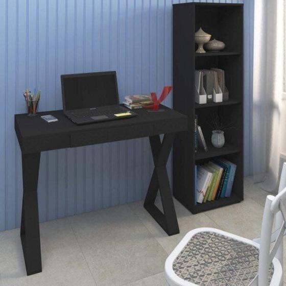 Imagem de Escritório Completo com Escrivaninha 1 Gaveta e Estante 3 Prateleiras Espresso Móveis
