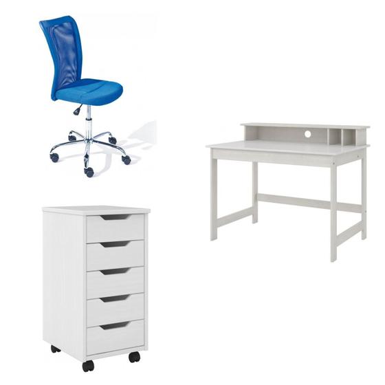 Imagem de Escritório Completo MadeiraMadeira com Cadeira, Gaveteiro e Escrivaninha 402451 Azul/Branco