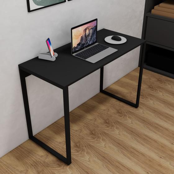 Escrivaninha 0,90m Preta de Madeira e Metal para Home Office, Moderna, Compacta e Resistente - Abeflex Imagem de Escrivaninha 0,90m Preta de Madeira e Metal para Home Office, Moderna, Compacta e Resistente