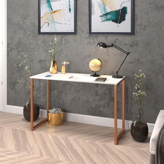 Escrivaninha 120cm Branca Com Cobre Mesa Computador Madeira Móveis Industrial Escritório Sogude Menor preço em Escrivaninha 120cm Branca Com Cobre Mesa Computador Madeira Móveis Industrial Escritório Sogude
