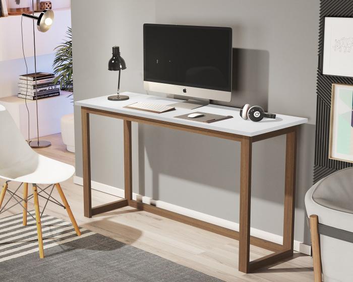 Imagem de escrivaninha 120CM home office branco  compacta quarto pés de madeira