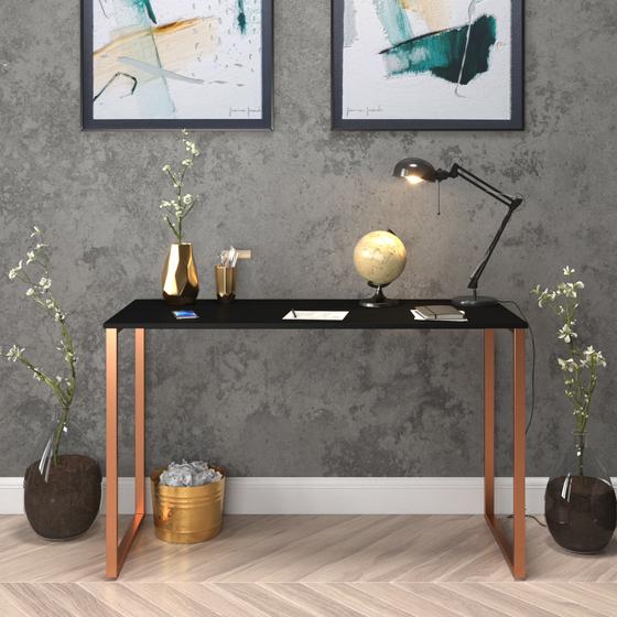 Escrivaninha 90cm Mesa Computador Preto Com Cobre Madeira Móveis Industrial Escritório é ruim? Escrivaninha 90cm Mesa Computador Preto Com Cobre Madeira Móveis Industrial Escritório é boa?