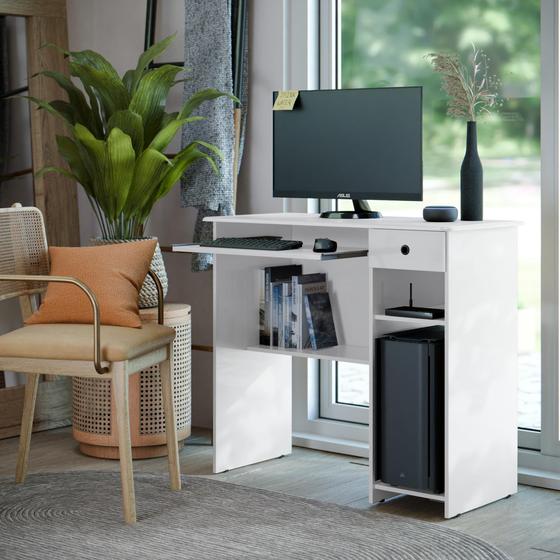 Imagem de Escrivaninha Bancada para Notebook Quarto Mesa de Computador Home Office Estudo Estação de Trabalho com 1 Gaveta Viena Branco