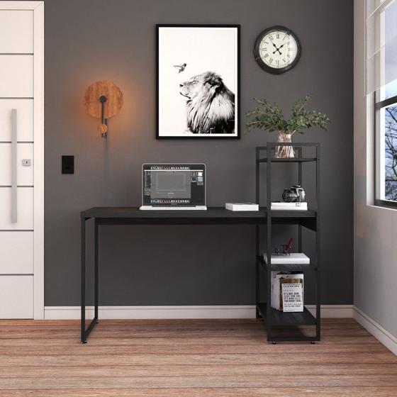 Imagem de Escrivaninha com Estante Alta Estilo Industrial 135cm com 03 Prateleiras Dynamica Yescasa