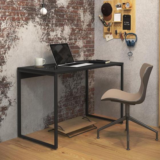 Imagem de Escrivaninha De Escritório Office Estilo Industrial 1,20m Stell Preto Fosco