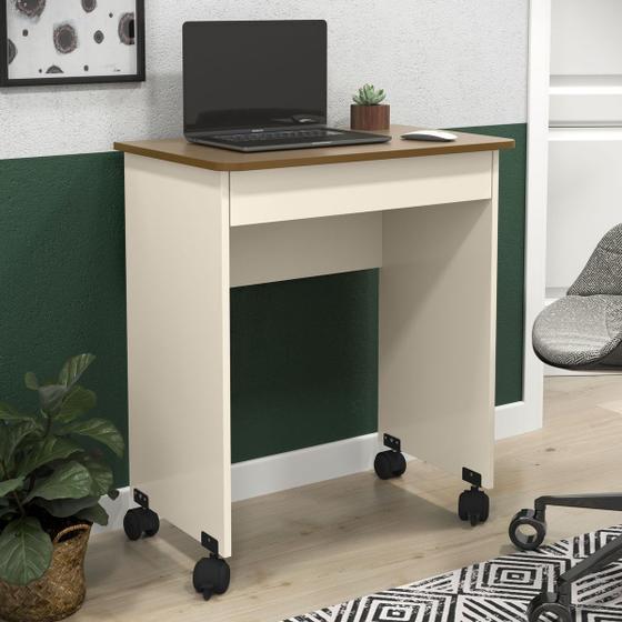 Imagem de Escrivaninha Escritório Quarto Mesa Computador Estudo Home Office Compact - Offwhite/Freijó