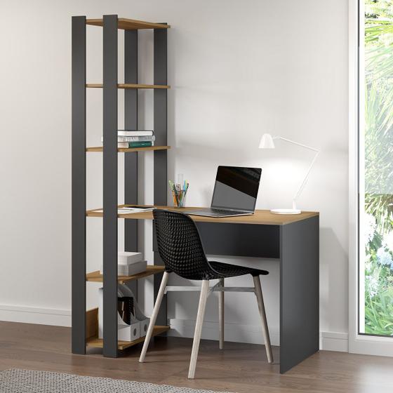 Escrivaninha Estante Prateleira Industrial 120 Cm Escritório Home Office Carvalho Cinza 6099 - MENU Menor preço em Escrivaninha Estante Prateleira Industrial 120 Cm Escritório Home Office Carvalho Cinza 6099 - MENU