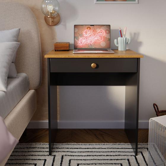 Imagem de Escrivaninha Estilo mesa para computador ou notebook com 1 gaveta - Preto com Freijó