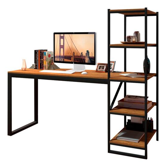 Imagem de Escrivaninha Estudo Home Office Industrial Para Escritório Mesa Trabalho Com Prateleiras