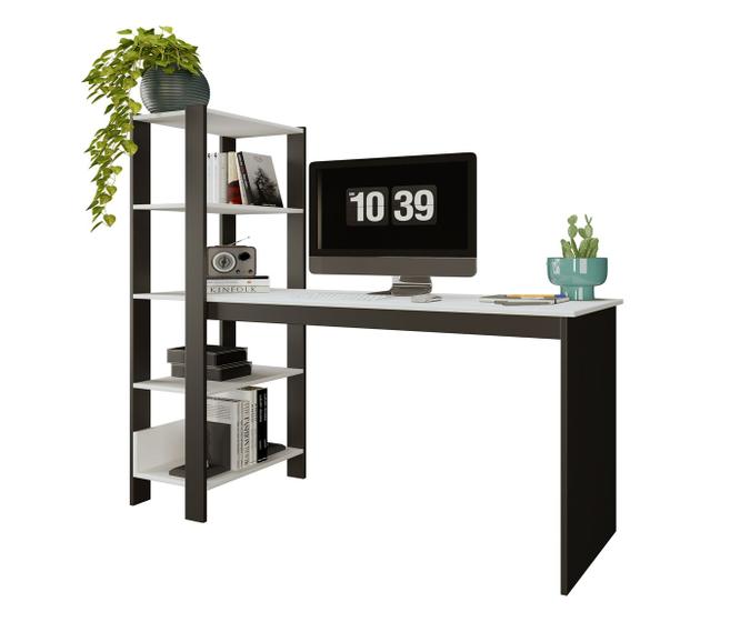 Imagem de Escrivaninha Home Office Estudo Escritório Prateleiras Artemis Mesa Industrial Nichos Sala Notebook Gamer Quarto Computador Simples Impressora