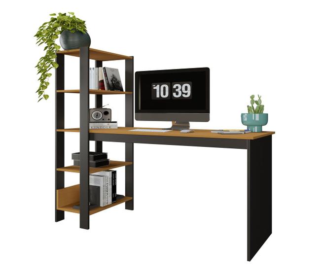 Imagem de Escrivaninha Home Office Estudo Escritório Prateleiras Artemis Mesa Industrial Nichos Sala Notebook Gamer Quarto Computador Simples Impressora