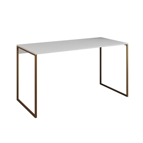 Imagem de Escrivaninha Industrial Base Ferro Dourado Tampo Mdp Branco 120x60