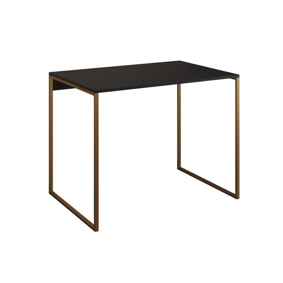 Imagem de Escrivaninha Industrial Base Ferro Dourado Tampo Mdp Preto 90x50