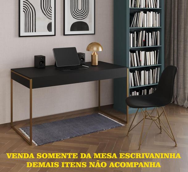 Imagem de Escrivaninha Industrial Malta 137x53 Ferro Dourado Tampo Preto