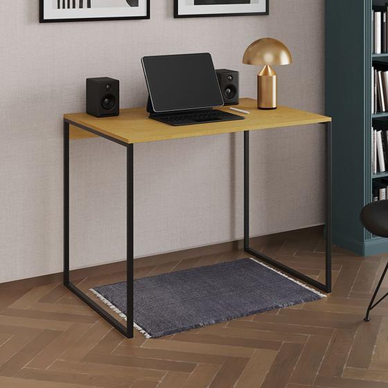 Imagem de Escrivaninha Industrial Office Canela 120x53 Grécia Base Ferro Preto