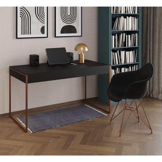 Imagem de Escrivaninha Industrial Office Estudo Malta Preta 137x53cm com 1 Poltrona Preta Eames Eiffel Base Co