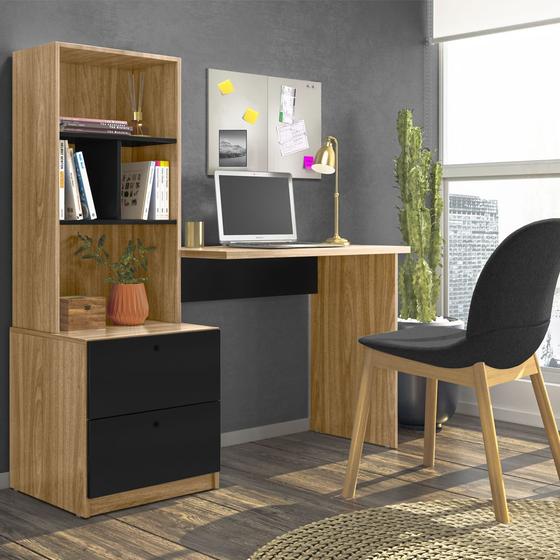 Escrivaninha Livreiro Office Cristal Cor Nature/Preto Mobili Menor preço em Escrivaninha Livreiro Office Cristal Cor Nature/Preto Mobili