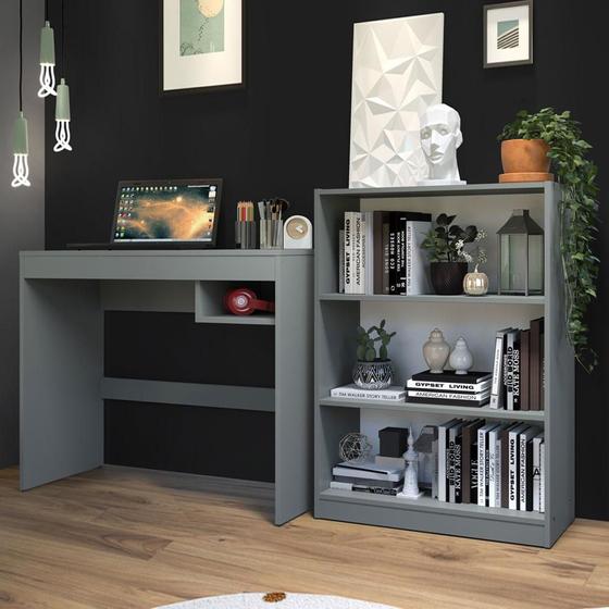 Escrivaninha Madesa Rubi + Estante Livreiro 6907 - Cinza Menor preço em Escrivaninha Madesa Rubi + Estante Livreiro 6907 - Cinza