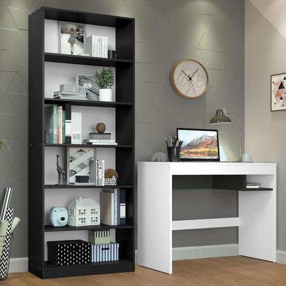 Escrivaninha Madesa Rubi + Estante Livreiro 6908 - Branco/Preto Menor preço em Escrivaninha Madesa Rubi + Estante Livreiro 6908 - Branco/Preto