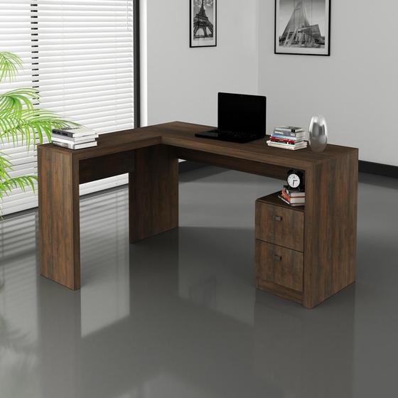 Escrivaninha Mesa Canto Escritório Office 2 Gavetas Rústico Menor preço em Escrivaninha Mesa Canto Escritório Office 2 Gavetas Rústico
