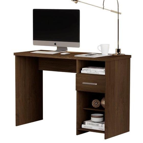 Imagem de Escrivaninha Mesa de Computador Dunrio com gaveta cor Cedro marrom rústico