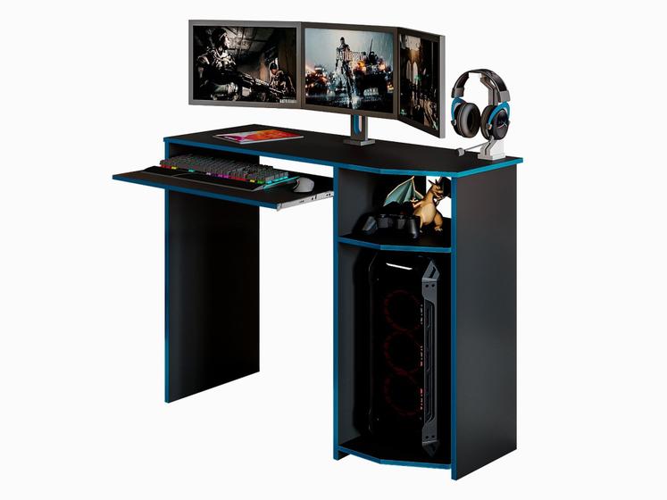 Imagem de Escrivaninha Mesa de Computador Gamer Quarto ou Escritório com Suporte CPU   Azul/Preto