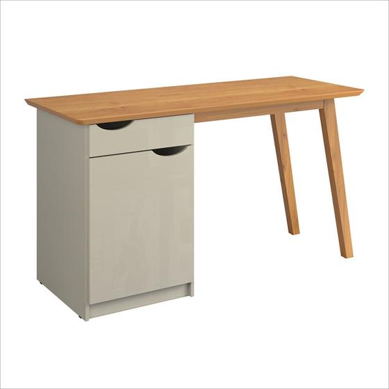 Escrivaninha/Mesa de Escritório Com 1 Gaveta 1 Armário com Porta - Off White com Cinamomo - Prism - Patrimar Móveis Menor preço em Escrivaninha/Mesa de Escritório Com 1 Gaveta 1 Armário com Porta - Off White com Cinamomo - Prism - Patrimar Móveis