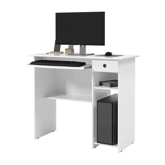 Imagem de Escrivaninha Mesa de Escritório Com Gaveta e Base Para Teclado - Branco - Viena - EJ Móveis