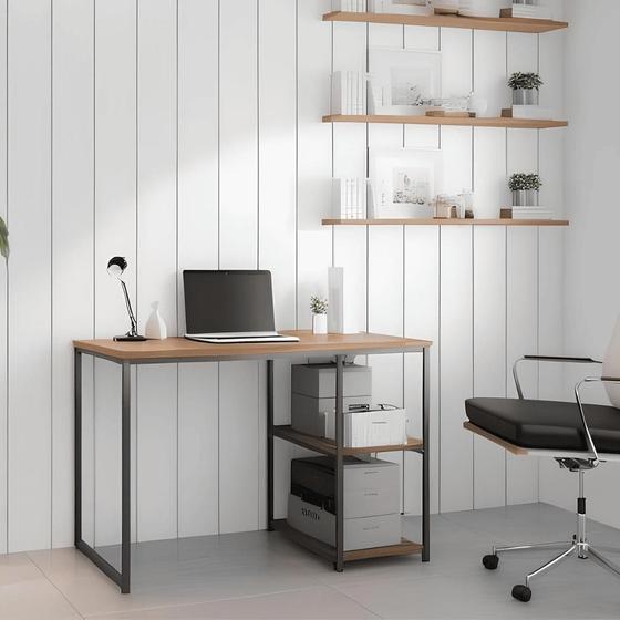 Imagem de Escrivaninha Mesa Estilo Industrial Com Prateleiras Notebook Escritório Multiuso