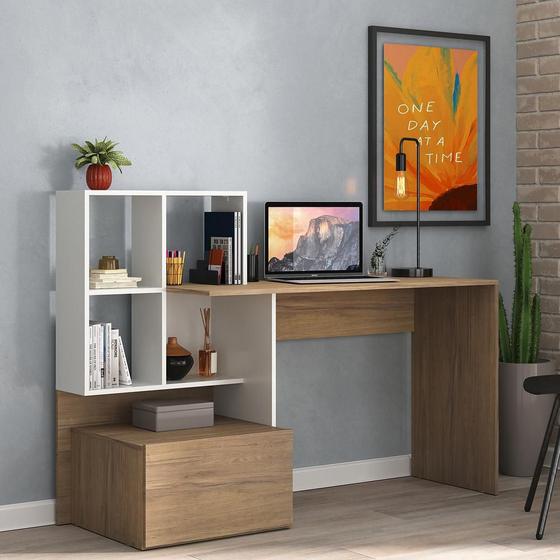 Escrivaninha Mesa para Computador Atlantis Multimóveis Branca/Rustic Imagem de Escrivaninha Mesa para Computador Atlantis Multimóveis Branca/Rustic