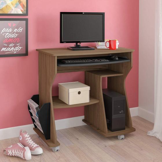 Imagem de Escrivaninha Mesa para Computador com Rodas e Suporte de Teclado com 3 Nichos e Porta Revistas 160 Artely